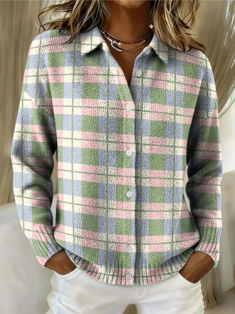 Claire | Soft Plaid Button Cardigan